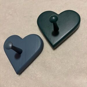 Wooden Blue Green Painted Coat Hook Peg Hearts